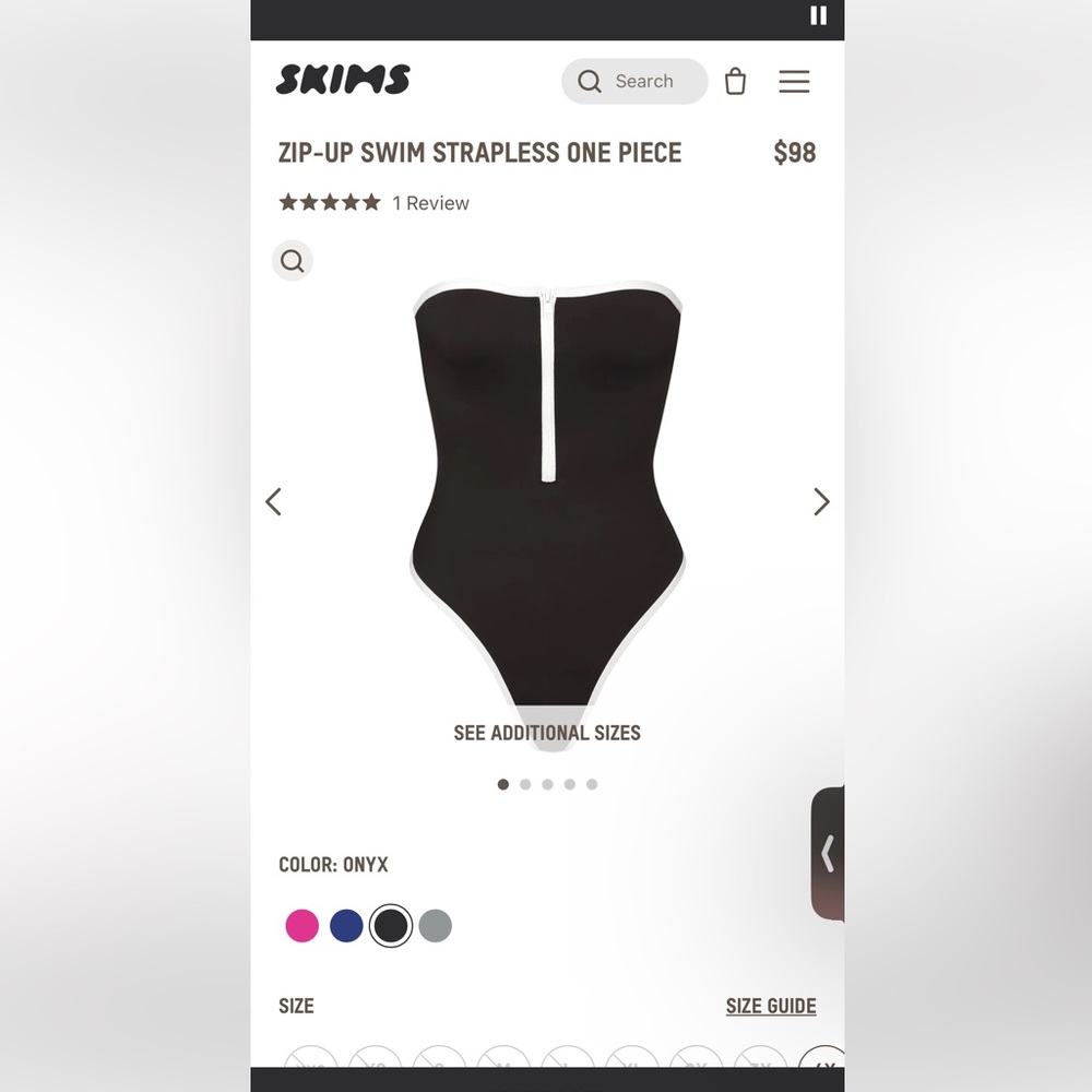 SKIMS ZIP-UP SWIM STRAPLESS ONE PIECE